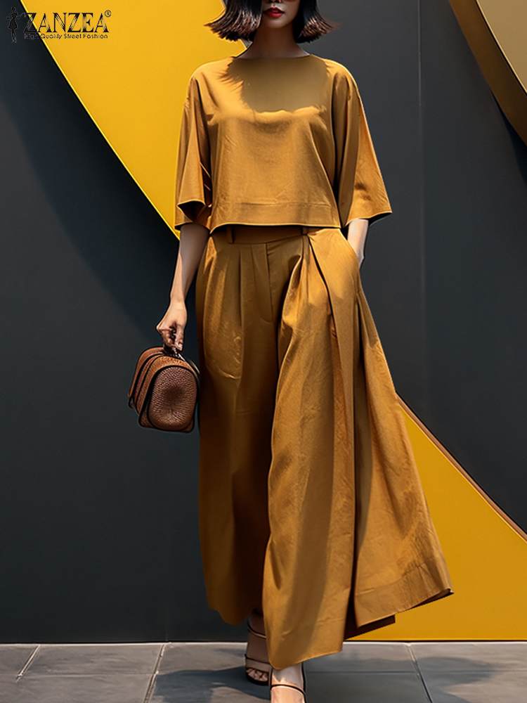 Wide Leg Palazzo Pants - Fashion Summer 3/4 Sleeve Blouse Trousers