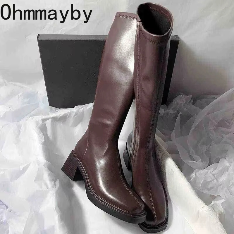 Women Fashion Korean - Vintage Thick Heel Women Knee High