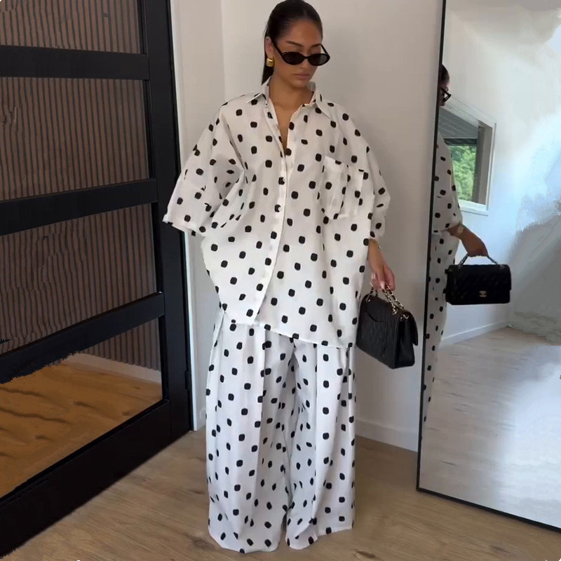Wide Leg Palazzo Pants - 2026 Autumn Fashion Polka Dot Shirt