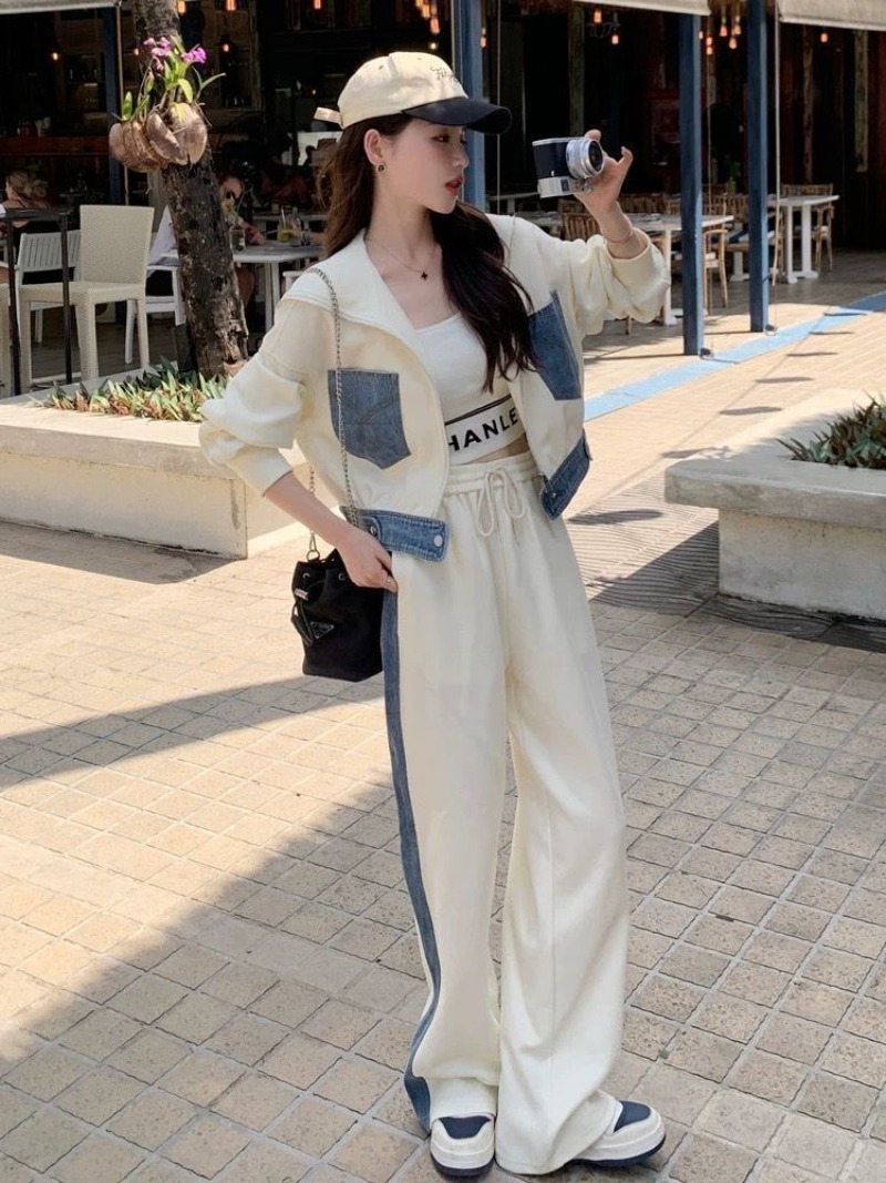 Sweater Denim Splicing Casual  - Wide Leg Palazzo Pants review and price