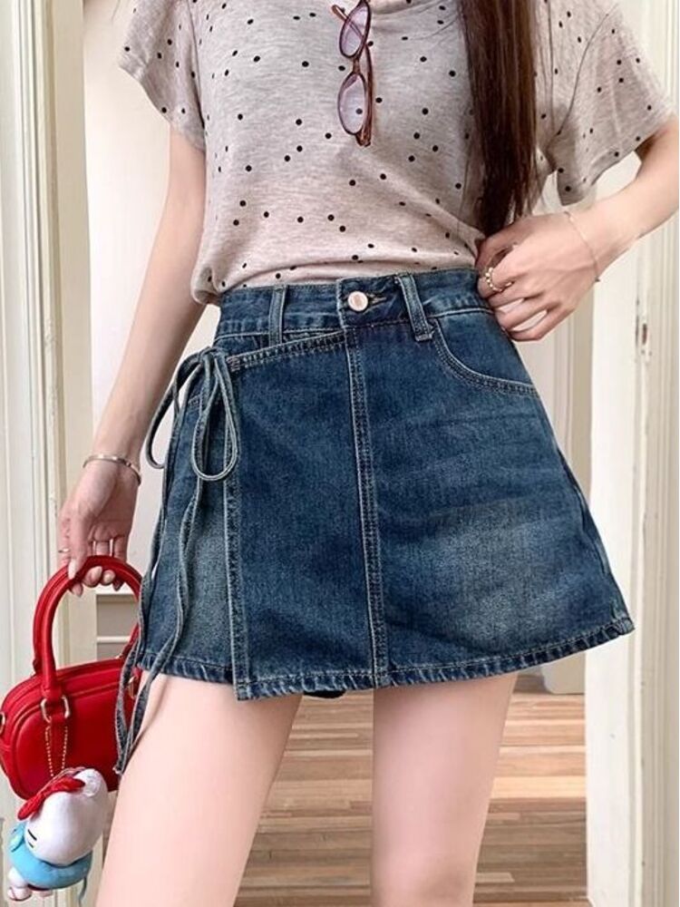 Women High Waist Denim Skort L - Denim Shorts Women review and price