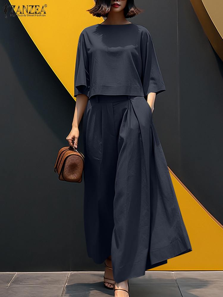 Fashion Summer 3/4 Sleeve Blou - Wide Leg Palazzo Pants review and price