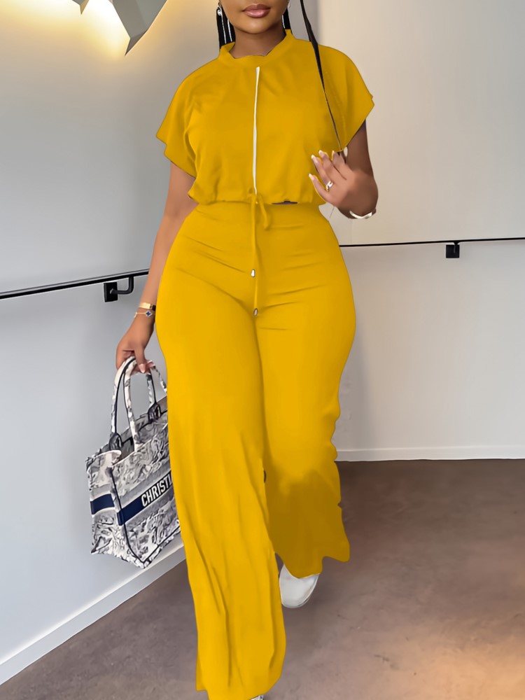 Women Casual Round Neck Drawst - Wide Leg Palazzo Pants review and price