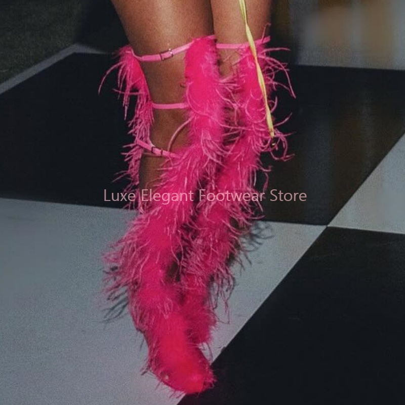 Pink Feather Strappy Hollow Bu - Women'S Fashion Boots review and price