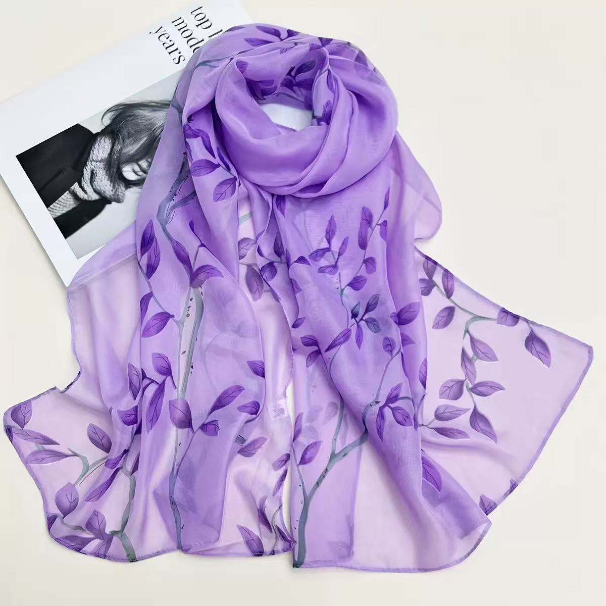 Leaf Print Silk-like Chiffon S - Printed Wrap Skirt review and price