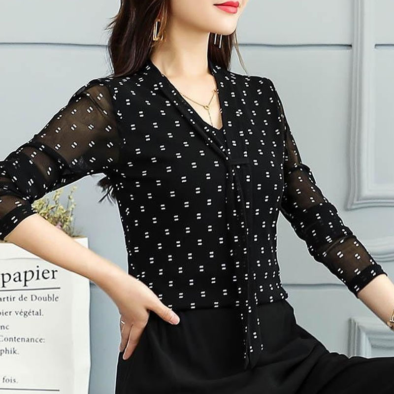 Spring gauze top female long-s - Wrap Blouse Chiffon review and price