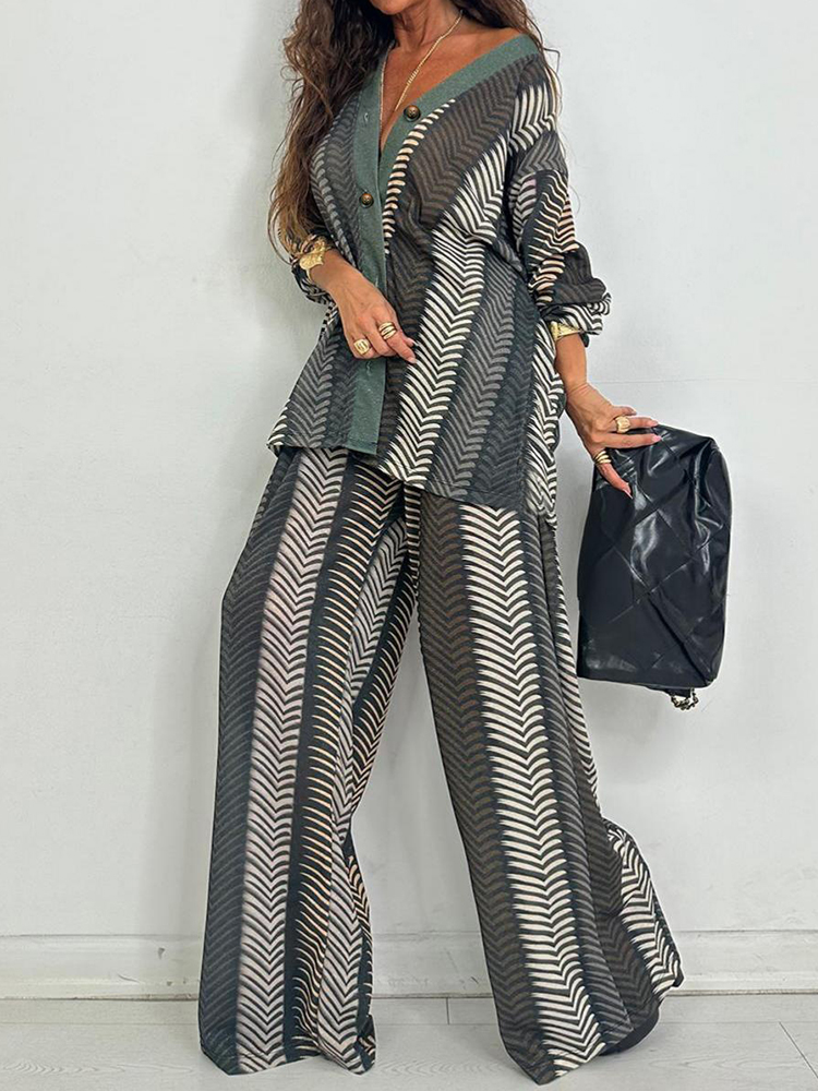 New Chic V Neck Long Sleeve Pr - Wide Leg Palazzo Pants review and price