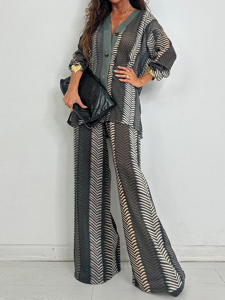 New Chic V Neck Long Sleeve Pr - Wide Leg Palazzo Pants review and price