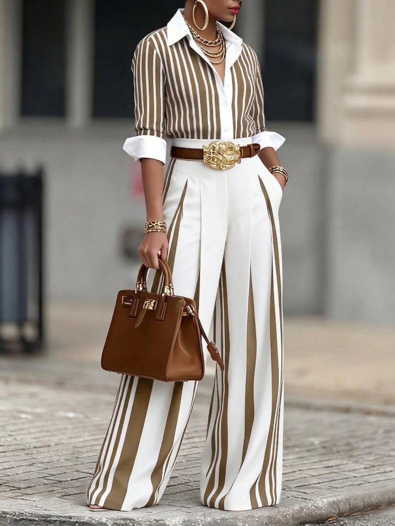 Women Fashion 2-Piece Set Stri - Wide Leg Palazzo Pants review and price