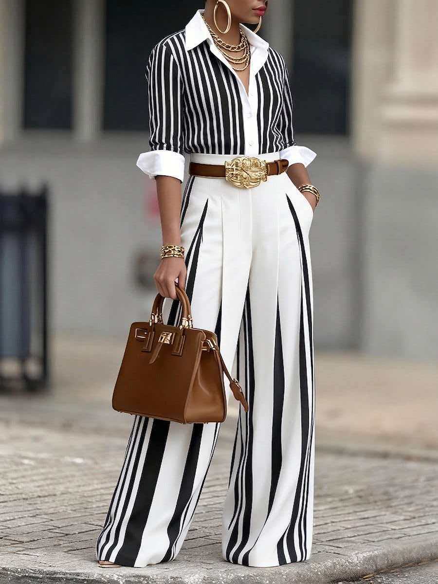 Women Fashion 2-Piece Set Stri - Wide Leg Palazzo Pants review and price