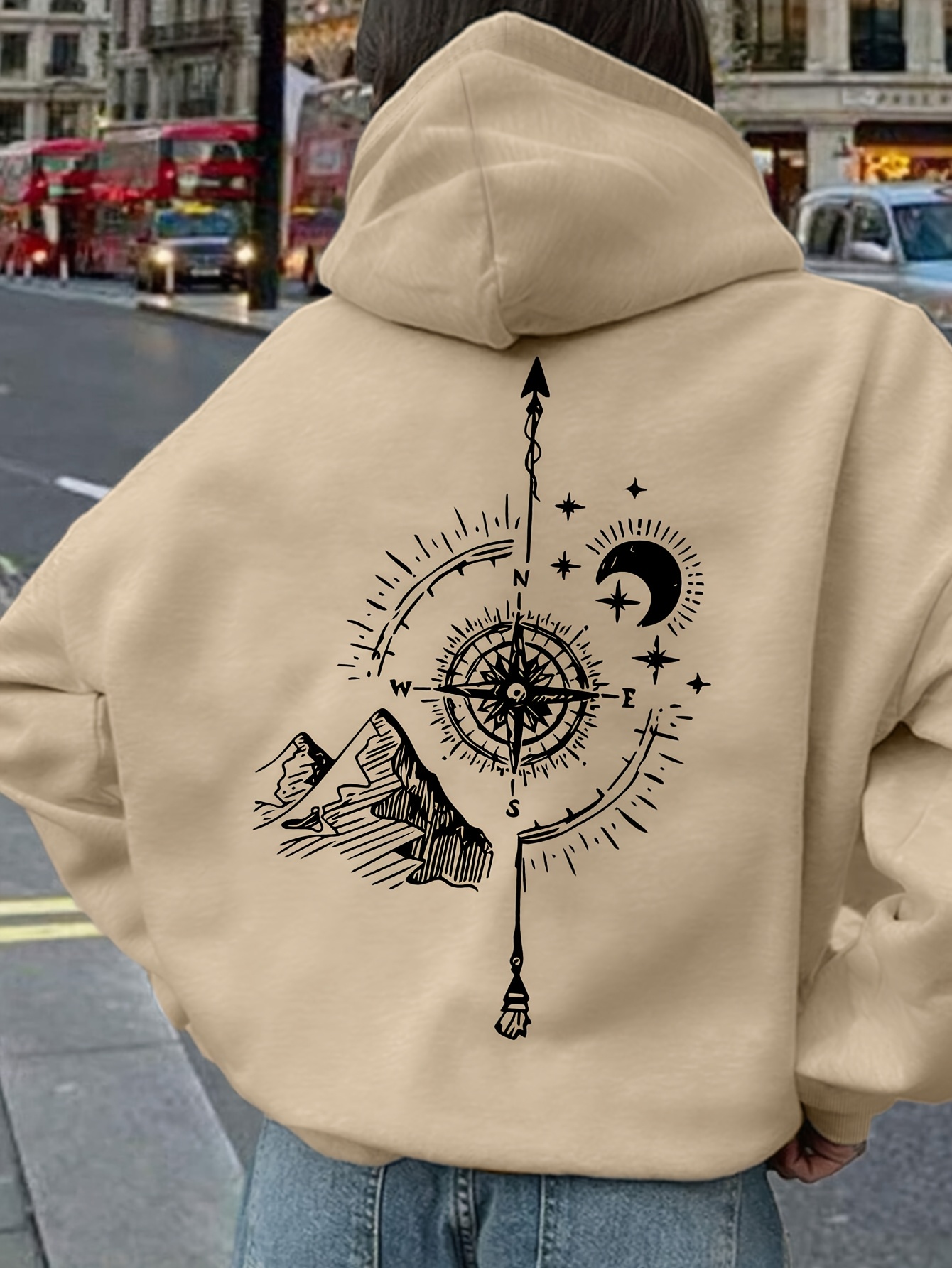 Women Compass Print Hoodie Uni - Hoodie Women Oversized review and price