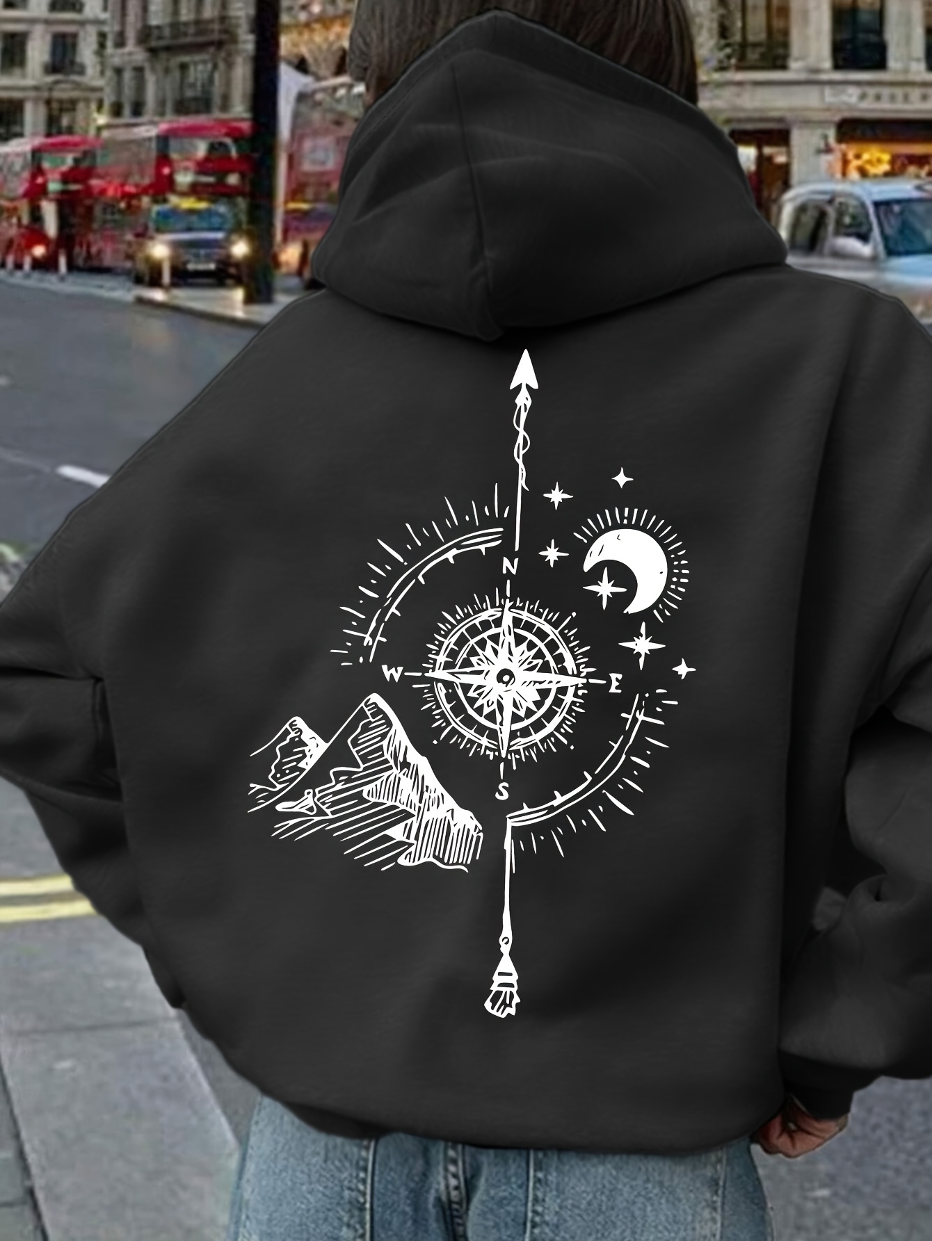 Women Compass Print Hoodie Uni - Hoodie Women Oversized review and price