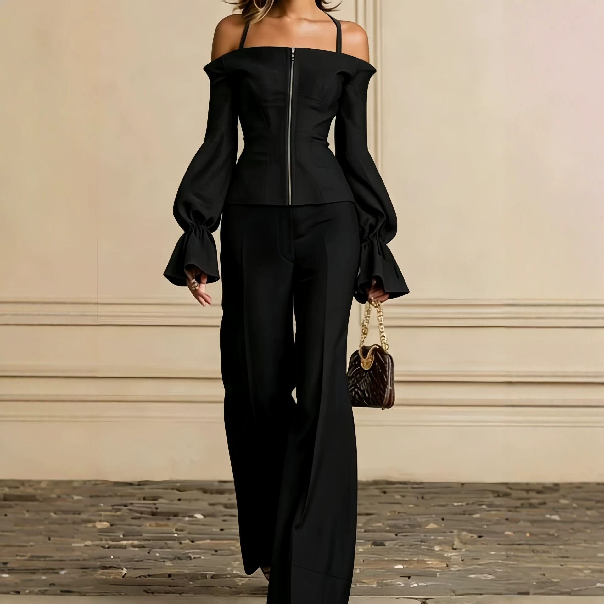 2 Piece Pants Set Women Solid  - Wide Leg Palazzo Pants review and price
