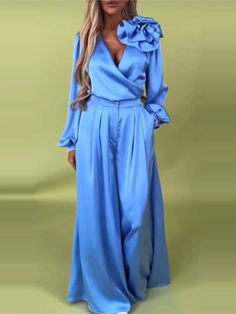 Fashion Solid Color Satin Long - Wide Leg Palazzo Pants review and price