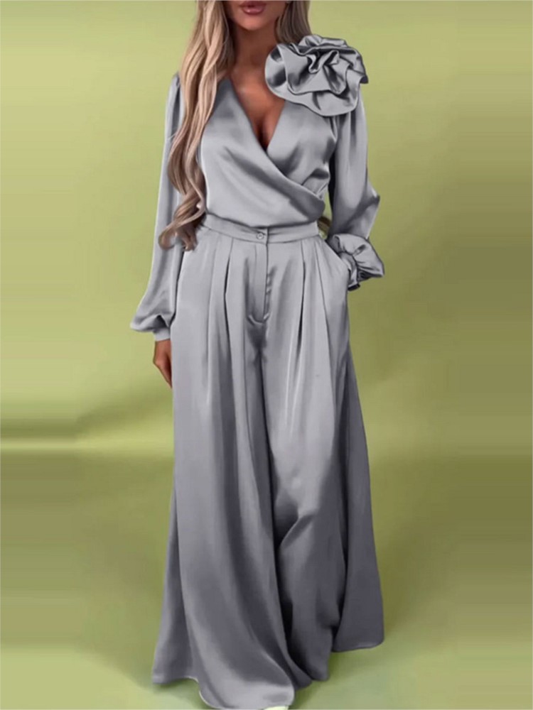 Fashion Solid Color Satin Long - Wide Leg Palazzo Pants review and price