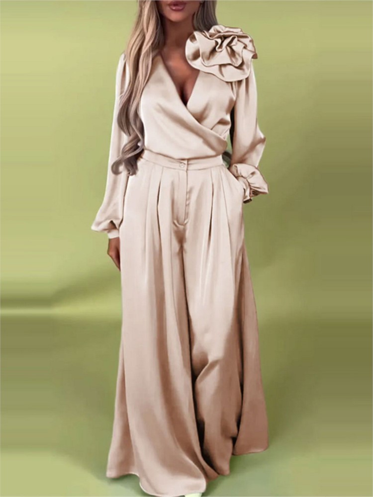 Fashion Solid Color Satin Long - Wide Leg Palazzo Pants review and price