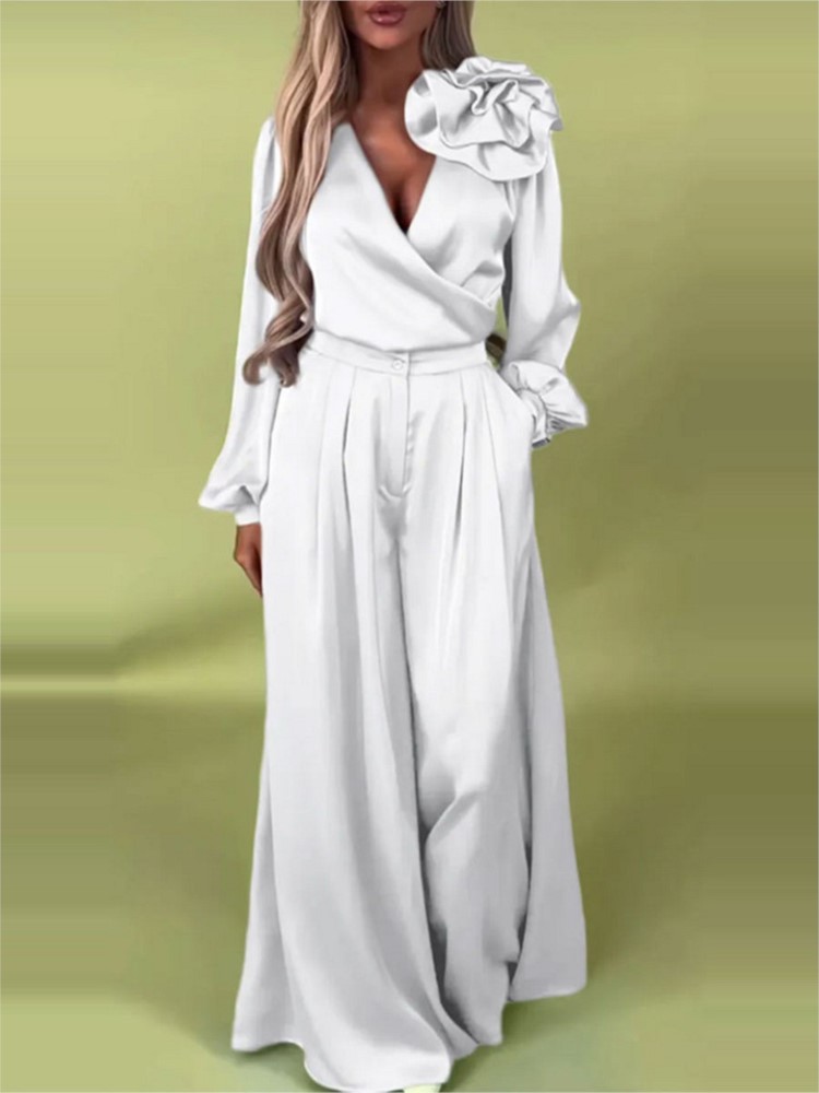 Fashion Solid Color Satin Long - Wide Leg Palazzo Pants review and price