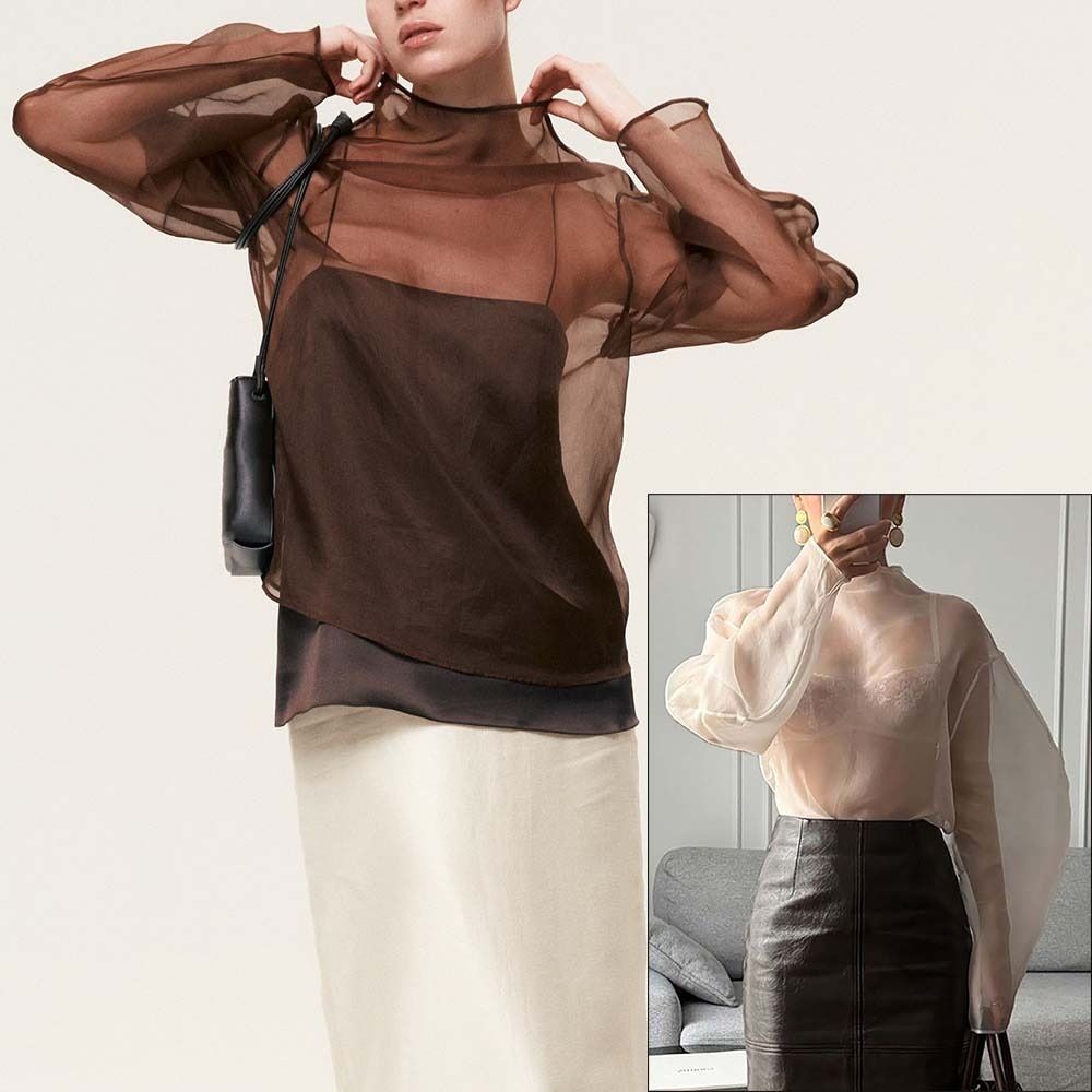 Chic Long Sleeve Mesh Blouse H - Wrap Blouse Chiffon review and price