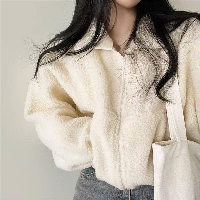 Women Stand Collar Cropped Zip - Sherpa Coat Women review and price