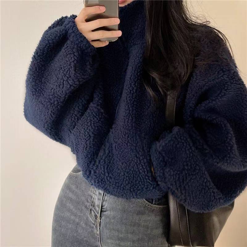 Women Stand Collar Cropped Zip - Sherpa Coat Women review and price