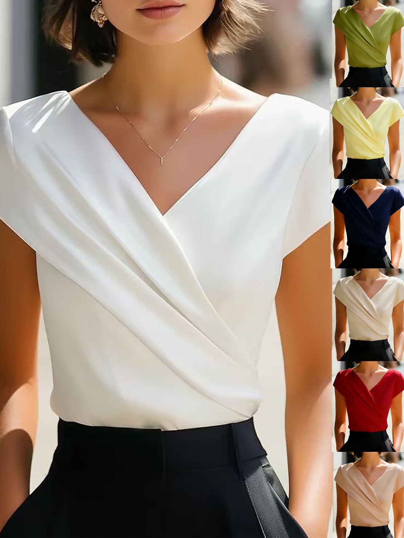 Summer Womens Blouse Solid Whi - Wrap Blouse Chiffon review and price