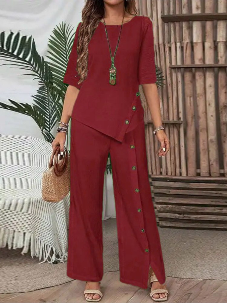 Women's Fashion Solid Irregula - Wide Leg Palazzo Pants review and price